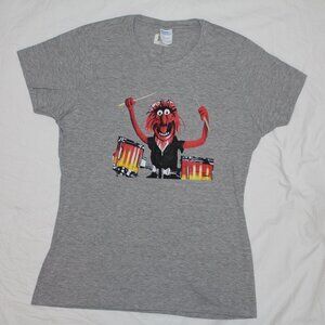 NWT- Muppets' Animal Drummer Screen Printed Women's Heather Gray Fitted T-Shirt